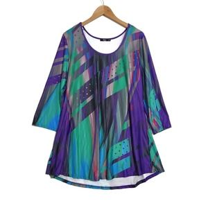 Lily By Firmiana Womens 3/4 Sleeve Pullover Tunic Top Bohemian‎ Black Floral 1XL